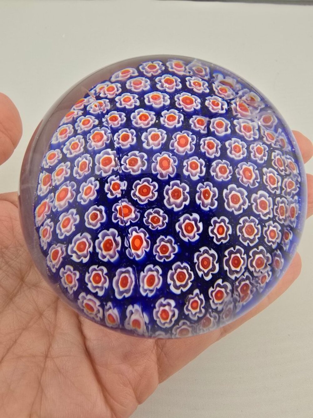 Vintage Handmade Glass Murano Style Millefiori Paperweight Blue Red White - Picture 3 of 7